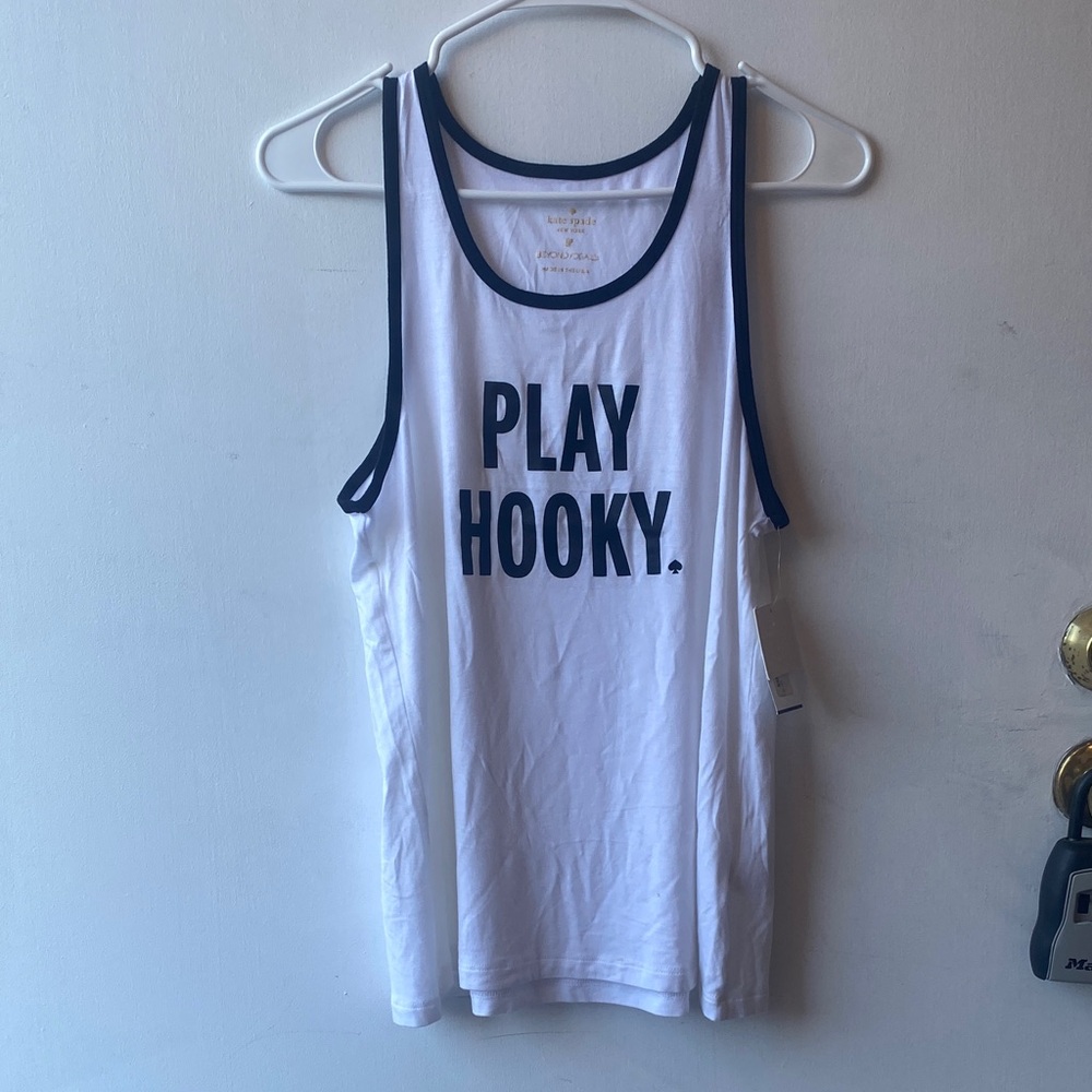 NWT Kate Spade Beyond Yoga White Tank Top with Black Trim